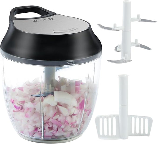 Manual Vegetable Chopper Hand String Garlic Mincer Hand Chopper for Kitchen 900ml With Egg Whisk Onion Cutter for Ginger, Chili, Fruit, Meat, Nuts
