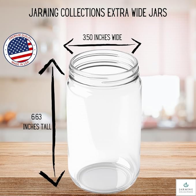 JARMING COLLECTIONS 32oz Extra Wide Mouth Glass Storage Jar with BPA-Free Plastic Lid – Quart Size Airtight Mason Jar for Kitchen, Pantry, and Food Storage (Set of 3)