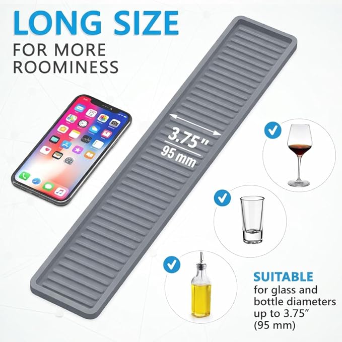 ZAPPOWARE Silicone Kitchen Sink Caddy Sponge Holder 11"x 4.33", Gray - Bathroom Vanity Tray Organizer, Kitchen Soap Tray for Dish Scrubber, Soap Dispenser and Sponge