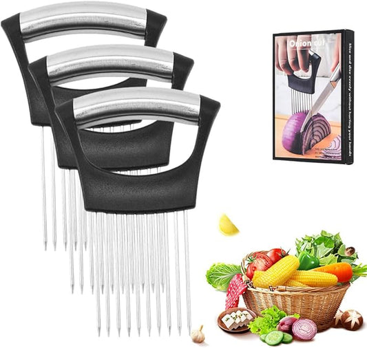 Onion Holder for Slicing, 2025 New Stainless Steel Onion Slicer Holder, Lemon Tomato Onion Cutter, Vegetables Fruit Chopper Kitchen Gadgets Assistant Tool for Meat, Eggs, Onion, Potato, Tomato (3)