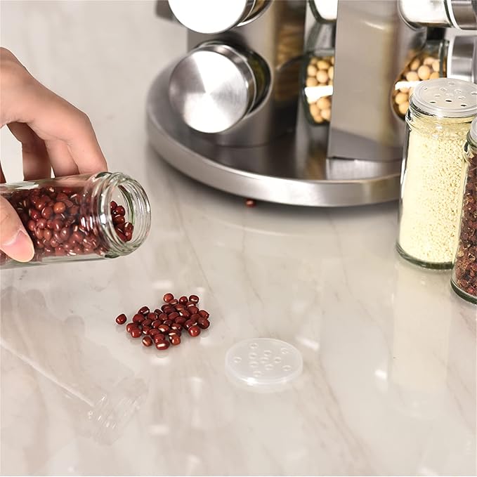 EBIZ&TECH 20-Jar Stainless Steel Rotating Spice Rack with Non-Slip Base - Kitchen Countertop Organizer for Easy Access and Storage of Spice (Sliver)