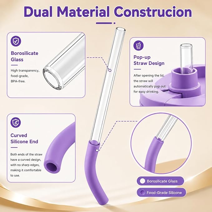 2 Pack Replacement Straw for Ninja BlendBOSS Personal Smoothie Blender Tumbler, Reusable Drinking Straws with Cleaning Brush, Compatible with Ninja BlendBOSS Travel Cup Accessories