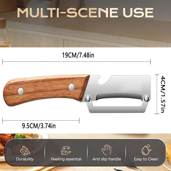 2 in 1 Multi Functional Vegetable Peeler for Kitchen，Vegetable Peeler with Wooden Handle and Bottle Opener, Stainless Steel Blade Kitchen Tool for Fruit Apple Carrot Potato Pumpkin Papaya(2PCS)