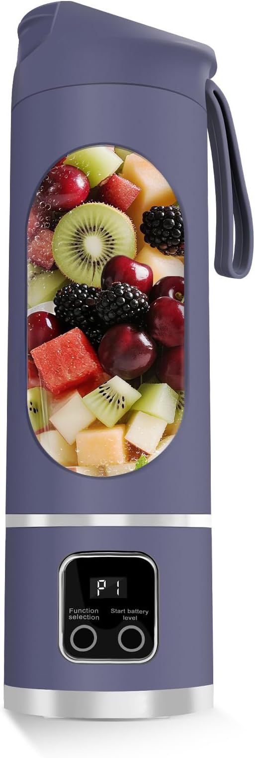 Portable Personal Electric Blender，500ML Portable Shakes and Smoothies Blender，12 Blades USB Rechargeable Small Blenders、Mixing、Compact、Convenient and Versatile (Purple)
