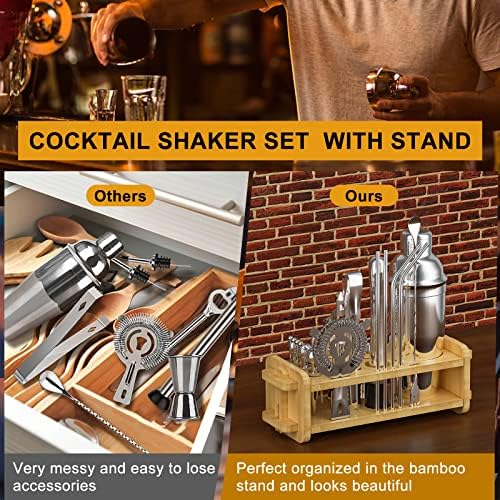 30pcs Mixology Bartender Kit with Stand, 25oz Bar Set Cocktail Shaker Set, Professional Bartending Kit Home Bar Tools Set Bar Accessories