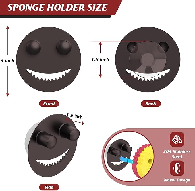 Kontoyo Sponge Holder for Kitchen Sink,Sink Caddy Organizer with Suction Cup Installation for Kitchen/Bathroom, Self Draining,Sponge Caddy for Holding Smiley Sponges-Bronze