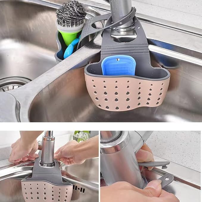 Kitchen Faucet Sponge Holder Sink Caddy Organizer Over Faucet Hanging Faucet Drain Rack for Sink Organizer (Easy)