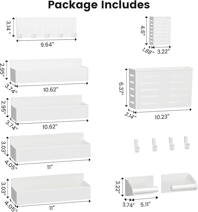 Magnetic Spice Rack for Refrigerator,8 Pack Magnetic Shelf,Fridge Magnet Organizer with Paper Towel Holder,Utensils Racks,Hook Rack,Deepened Basket,Fridge Organizers and Storage White(8 Pack)