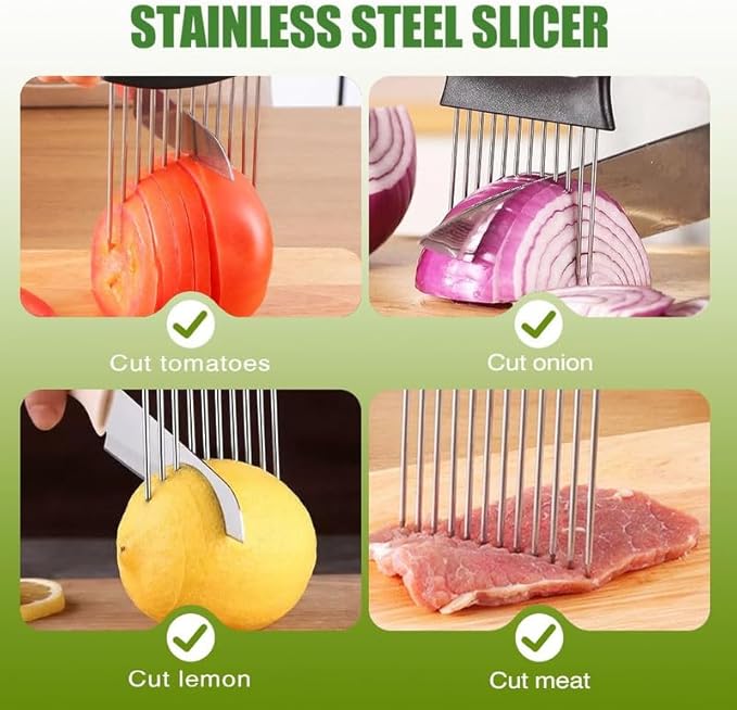 2026 Upgraded Onion Holder for Slicing, New Stainless Steel Onion Slice Holder Lemon Slicer Vegetable Cutter, Kitchen Chopper Slicing Assistant Tool for Meat, Onion, Potato, Tomato (3 Pack)