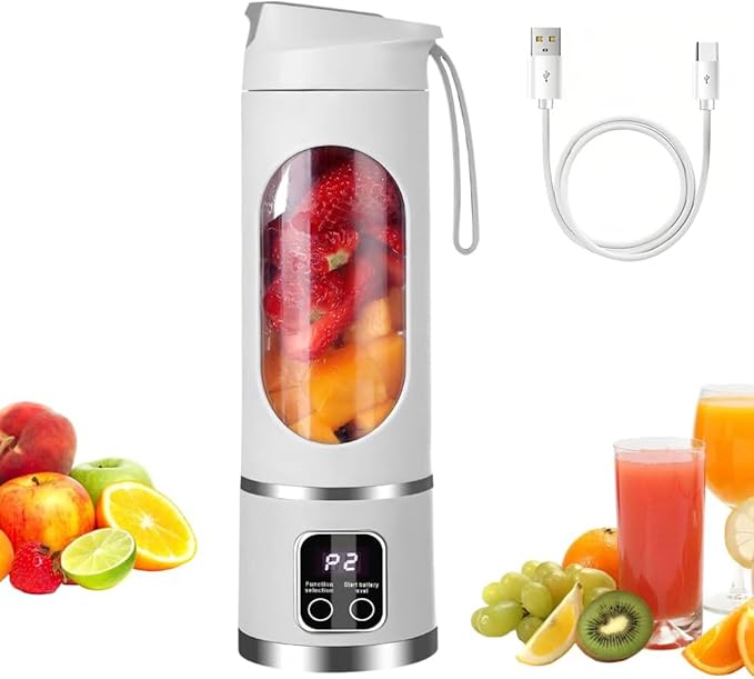 Portable Blender for Shakes and Smoothies - 3-Speed USB Rechargeable Juicer with 12-Blade Ice Crusher & Digital Display - 15.2 oz Ideal for Fresh Juices at Home & Travel