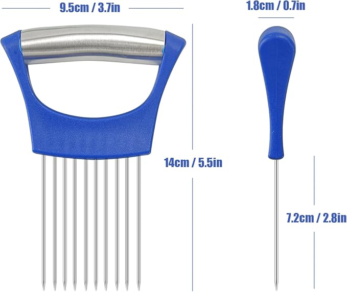Stainless Steel Onion Holder for Slicing,Onion Slicer Holder, Onion Cutter for Slicing of Onions, Tomatoes,Avocados,Eggs and Other Vegetables, Kitchen Utensils Gift (Blue)