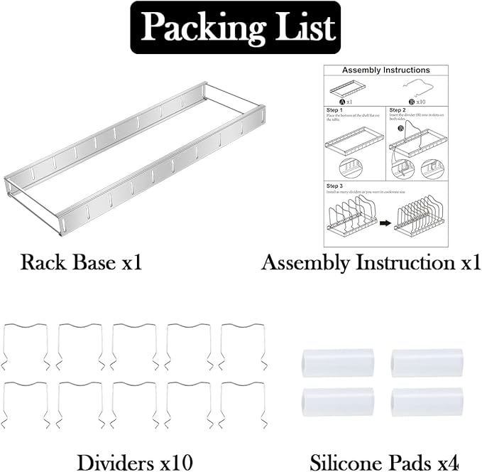 Lid Organizer Pot Lid Organizer Detachable and Adjustable Pots and Pans Organizer for Kitchen Cabinet Storage for Pots and Pans, Cutting Boards, Cooking Utensils (1 pack)
