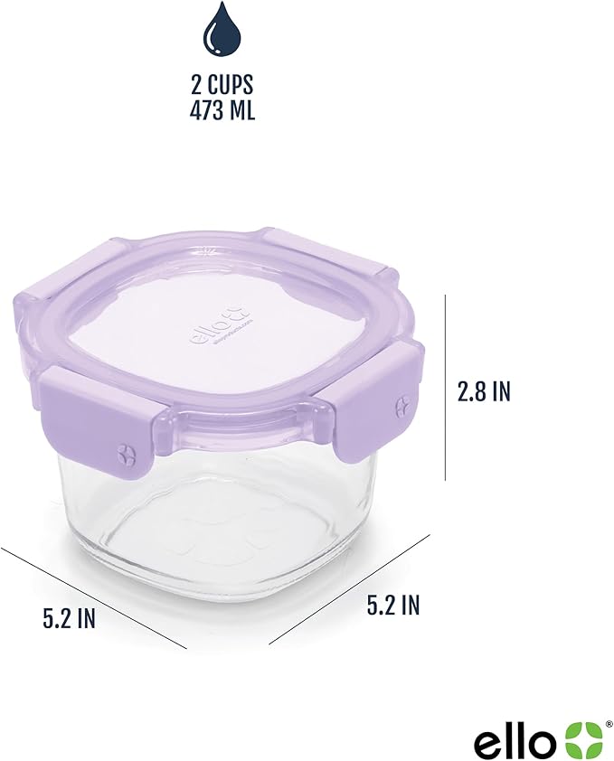 Ello Color Lock 8PC Mixed Glass Food Storage Sets, Leak-Proof Glass Food Storage Containers
