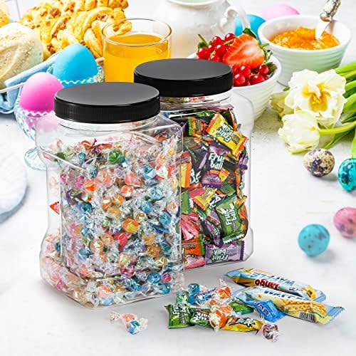 3 Pack Square Clear Plastic Jars, 98 Oz Wide Mouth Storage Containers with Screw-On Lids, Refillable BPA Free Empty PET Jars for Dry Goods Peanut Cookies Candy, Easy Grip Airtight Storage Jar