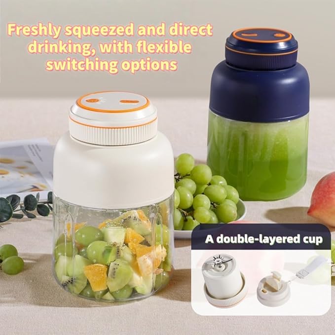 Portable Wireless Juicer Cup, 45oz Extra Large Capacity, 1300 mAh Battery Offers Extremely Long Battery Life, Dual Lid Compact Travel Drinking Cup for Office Outdoor, Picnic (PP-White)