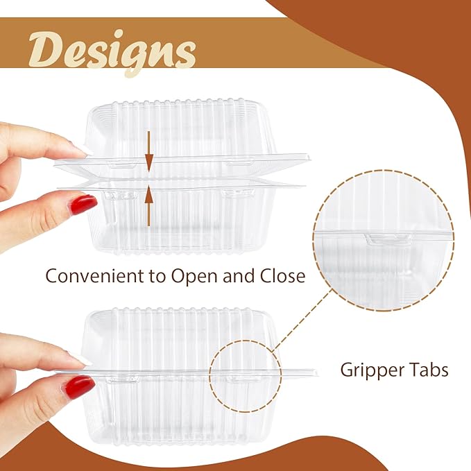 Jizvxe 300 Pcs Clear Plastic Take out Containers,Square Hinged Takeout Tray,Disposable Fancy Clamshell Food Boxes with Lids for Cakes,Dessert,Salads,Sandwiches,Cookies,Pasta,5.3x4.7x2.8 Inch