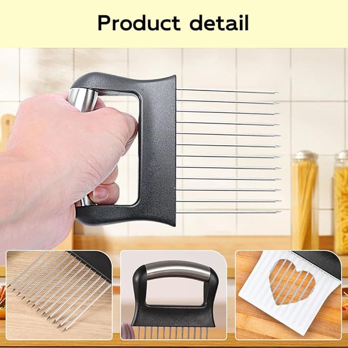 Onion Holder for Slicing, 2025 New Stainless Steel Onion Slice Holder Lemon Slicer Vegetable Cutter, Kitchen Chopper Slicing Assistant Tool for Meat, Onion, Potato, Tomato (A-3PCS)