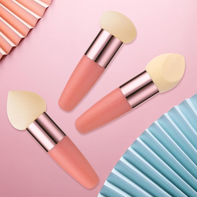 Sibba Makeup Sponge 3 PCS Cosmetic Brush Foundation Make Up Concealer Blending Cosmetic Mini Angled Brush Applicator Handle Artist Applying Make-Up Eyebrow Face Powder Make Up Puff(rose red)