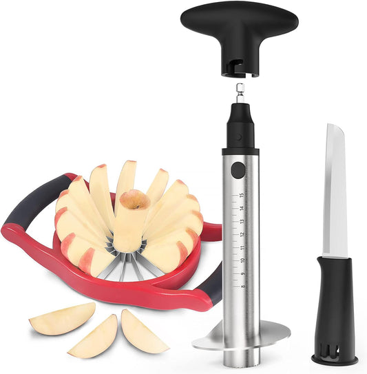 Newness Apple Slicer Corer, 16-Slice [Large Size], Pineapple Corer with Knife, [Upgraded, Electric & Manual]
