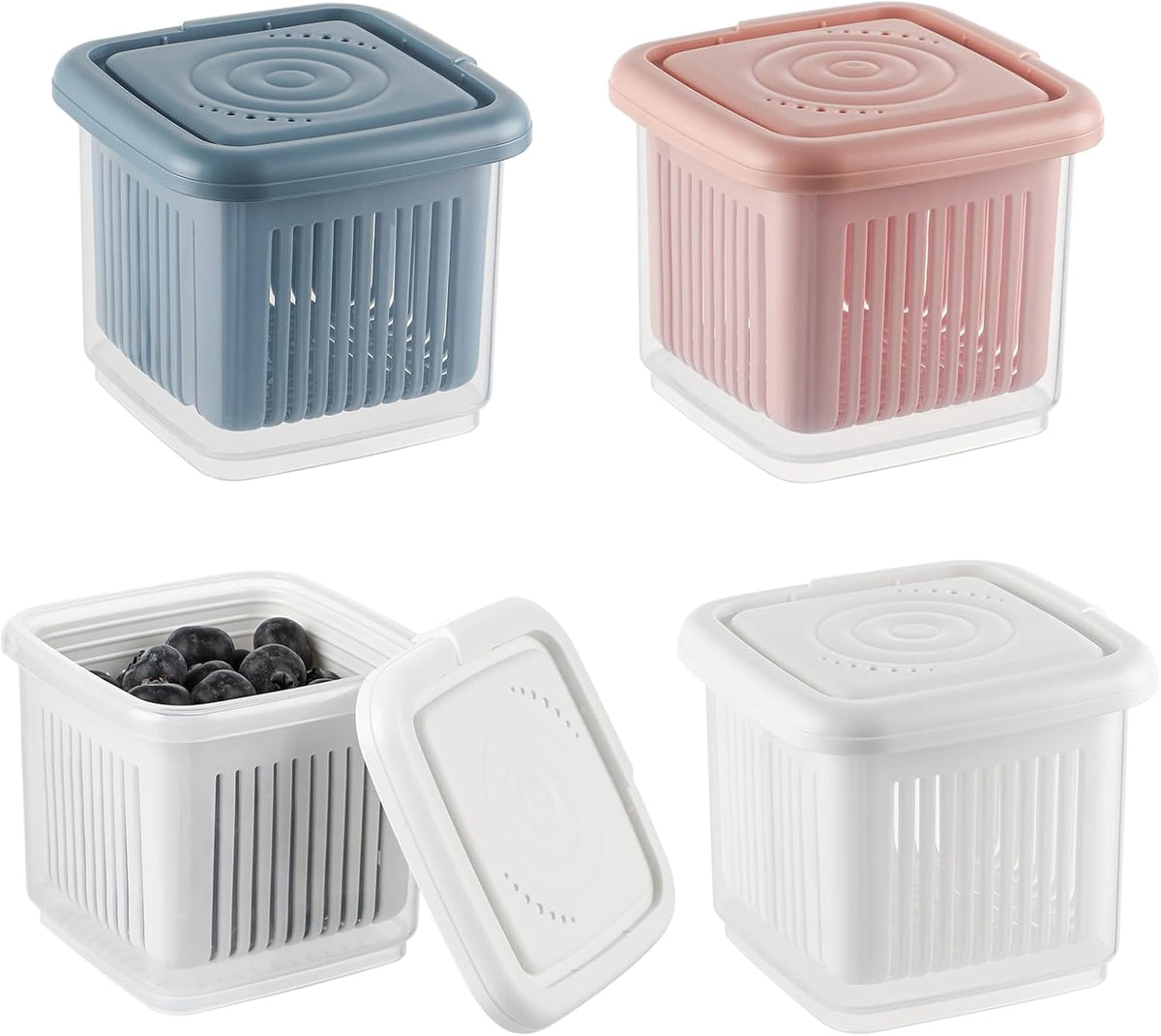 4 Pcs Berry Basket and Colander, Berry Storage Container for Fridge, Small Fruit Container for Grape, Cherry