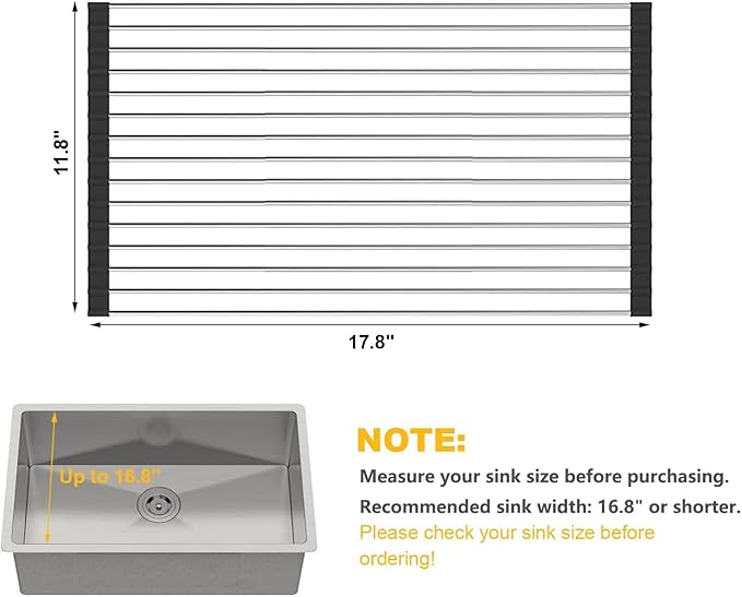 SunCleanse Roll Up Dish Drying Rack, Over The Sink Dish Drying Rack Kitchen Rolling Dish Drainer, Foldable Sink Rack Mat for Kitchen Sink Counter (17.8"x11.8")