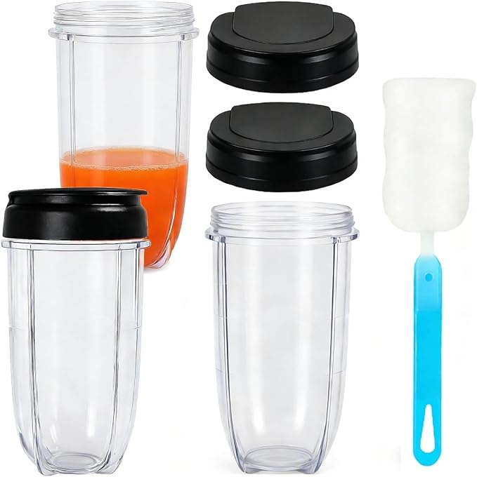 Poweka 16OZ Replacement Cups with Flip Top To-Go Lids Compatible with Magic Bullet 250W MB1001 Blenders Juicer Milk Juicer Mixer Accessories, 3 Packs Repalcement Parts with Brush