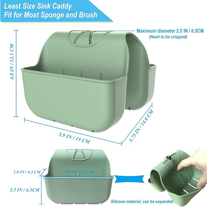 Sponge Holder for Kitchen Sink, Silicone Sink Saddle Caddy Organizer Rack, Sponges Holder Over Faucet, Hanging Kitchen Organizer Accessories Rack Basket Green