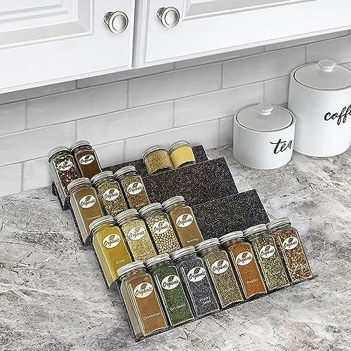 Spice Drawer Organizer - Heavy Gauge Steel 4 Tier Rack - Drawer Insert Tray for Jars, Herbs and Seasoning - Kitchen Cabinet Storage - Silver Metallic, Large