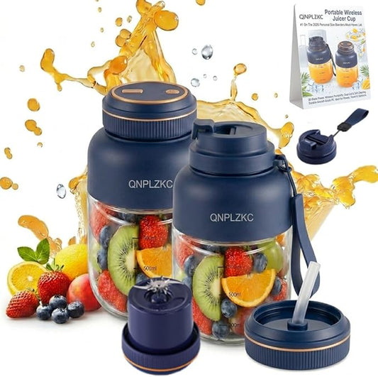 Portable Wireless Juicer Cup Machine 38-Blade Electric Mini Small Fresh Juice Personal Blender Cups for Smoothie Shake Travel Dual Lid Drinking Bottle Multifunctional Kitchen Appliance