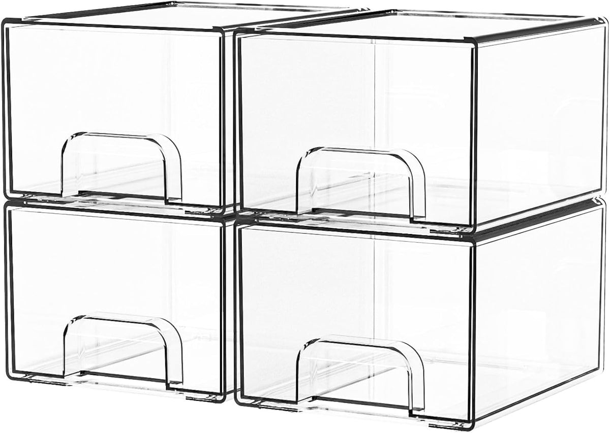 4 Pack Clear Stackable Storage Drawers,4.4'' Tall Acrylic Drawers