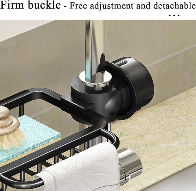 Faucet Sponge Holder Kitchen Sink Caddy Organizer - Over Faucet Hanging Drain Rack for Sink - Upgraded with Dishcloth Rack (Silver)