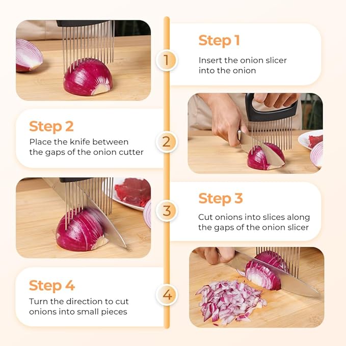 Onion Holder for Slicing, Stainless Steel Onion Slicer Holder, 2025 New Upgraded Tamato Slicer Vegetable Cutter Kitchen Gadeget Chopper Assistant Tool for Potato Lemon Fruit and Meat (1pc)