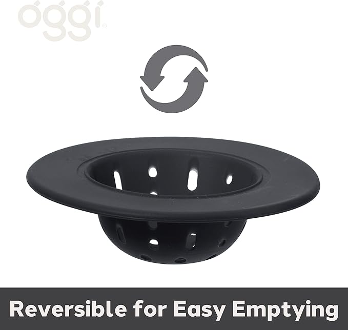 OGGI Silicone Sink Strainer- Great Kitchen Sink Strainer, Sink Drain Strainer, Drain Stopper, Sink Plug, 4.6˝ Diameter Rim, Black (Pack of 2)