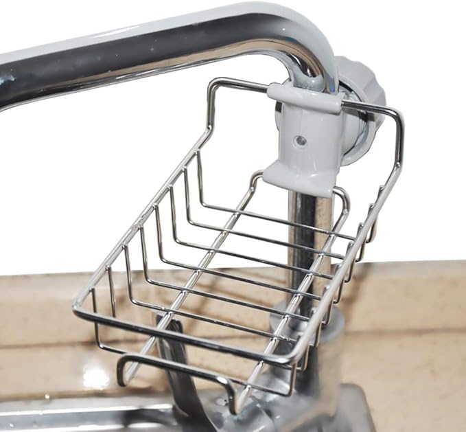 Sponge Holder for Kitchen Sink, Stainless Steel Sink Faucet Organizer Over Faucet Organizer, Detachable Sink Caddy Organizer for Kitchen Bathroom Hanging Cleaning Supplies