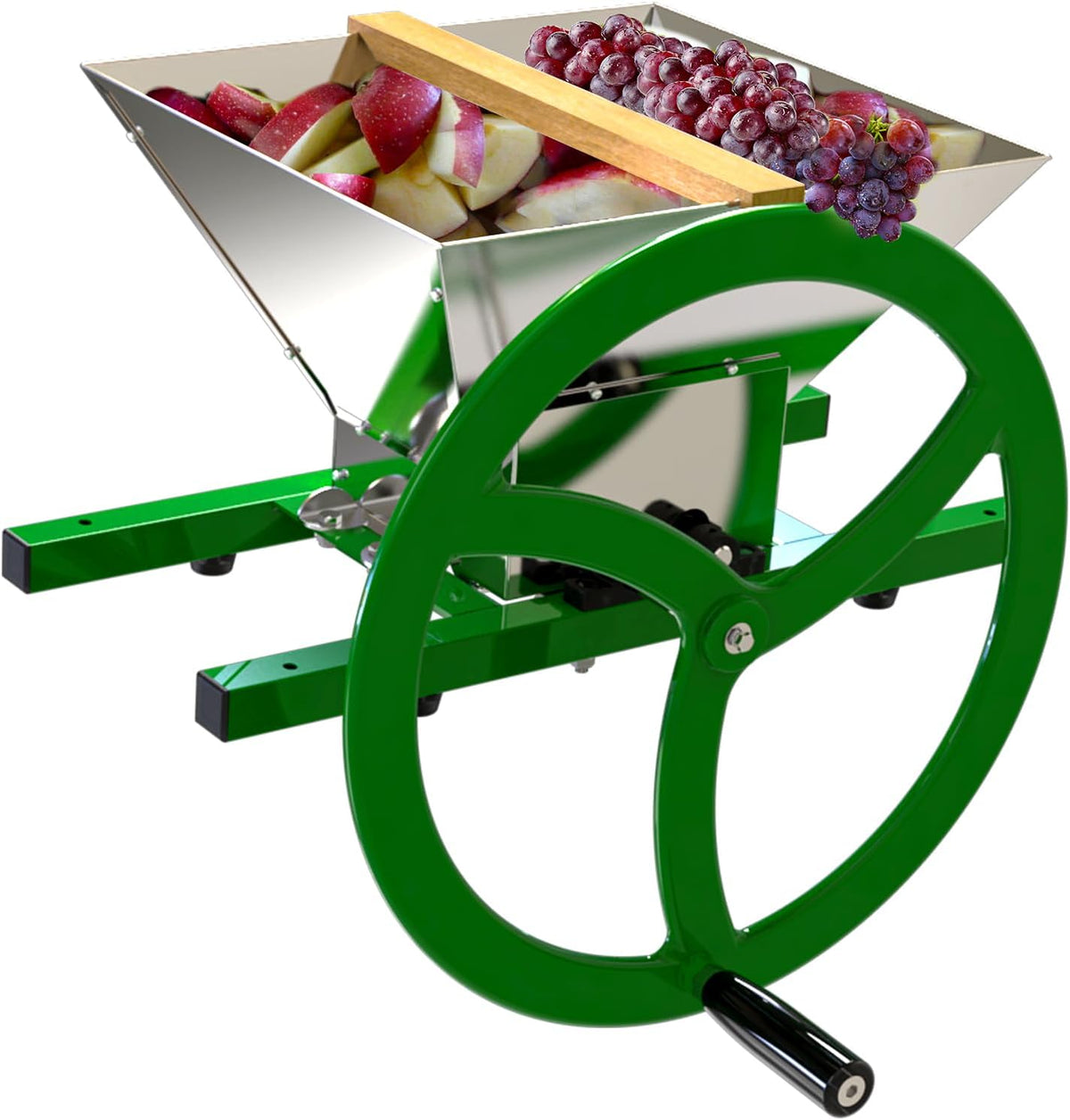 Fruit and Apple Crusher – 7L Stainless Steel Manual Grinder with Large Flywheel Handle, Easy-to-Use Fruit Pulper for Juice, Wine, and Cider Pressing