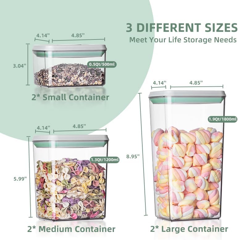 Airtight Food Storage Container Sets with Lids 6Pcs Pop Containers for Kitchen Pantry Organization BPA-Free Stackable Kitchen Storage Containers for Cereal Flour Sugar (0.5, 1.2, 1.8qt)*2