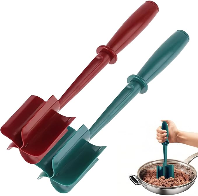 2Pcs Meat Chopper and Masher - Ground Beef Hamburger Smasher, Plastic Spatula, Kitchen Separator Tool for Food, Potato, Bean - Silicone Chop and Stir, Meat Dicer