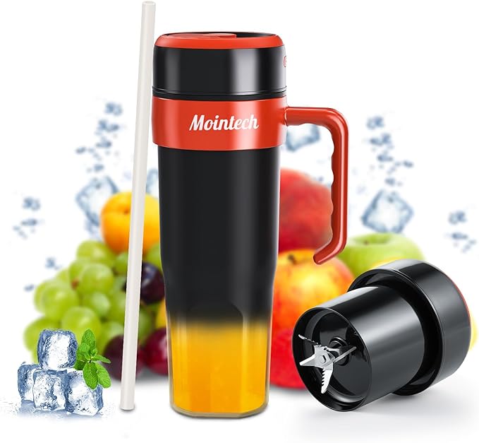 Personal Blender for Shakes and Smoothies with 6 Blades, 21oz(600ml) Personal Size Juicer USB-C Rechargeable with Straw Brush&Lid, for Home, Gym, Travel, Kitchen (Black)