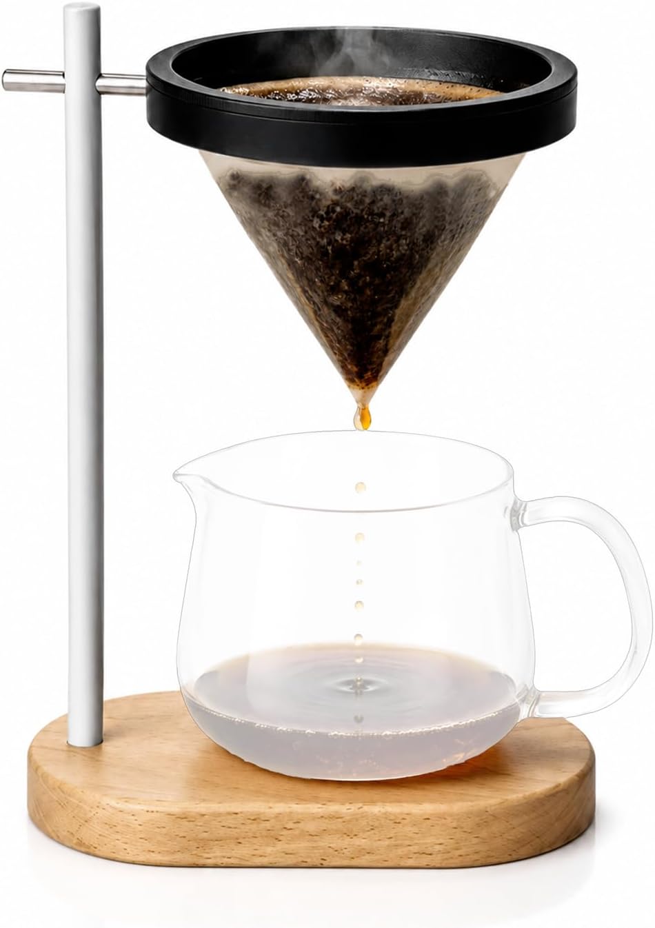 Pour Over Coffee Stand, Dripper-Free Coffee Maker with Magnetic Ring Design, Wooden Base Coffee Brewing Set, Includes Filter Paper, for Pour Over Coffee Lovers