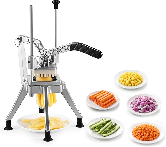 VEVOR French Fry Cutter, 3/8" Blade Commercial Vegetable Chopper, Lever-Action Vegetable Dicer with Ergonomic Handle, Stainless Steel Potato Slicer for Classic Cut Fries, Onion, Carrots, Bell Pepper