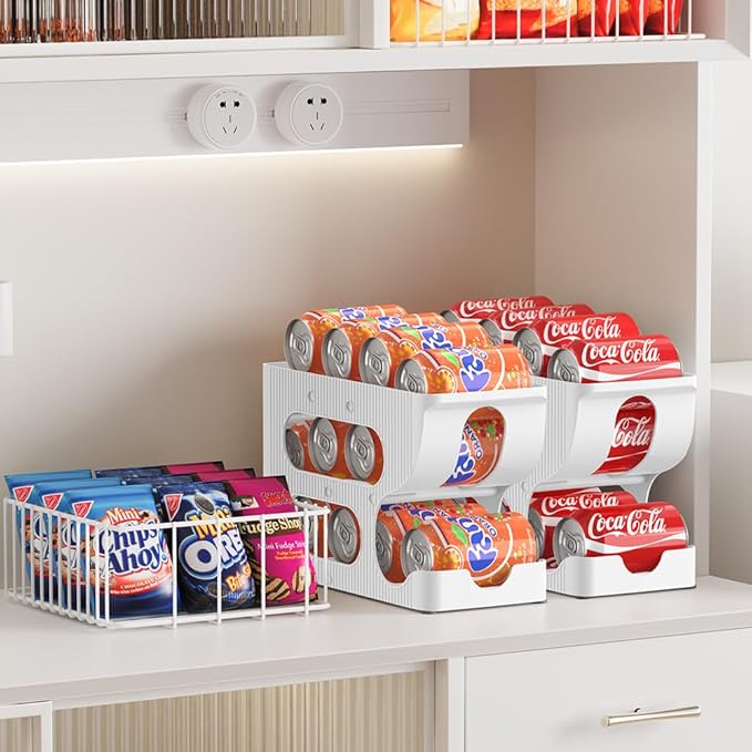 Sotfamily FIFO Soda Can Organizer for Pantry/Fridge, Automatic Rolling Pop Can Dispenser/Storage/Holder/Container for Refrigerator or 12" Deep Shelf, Space-Saving Drink Organizer for 12 Standard Cans