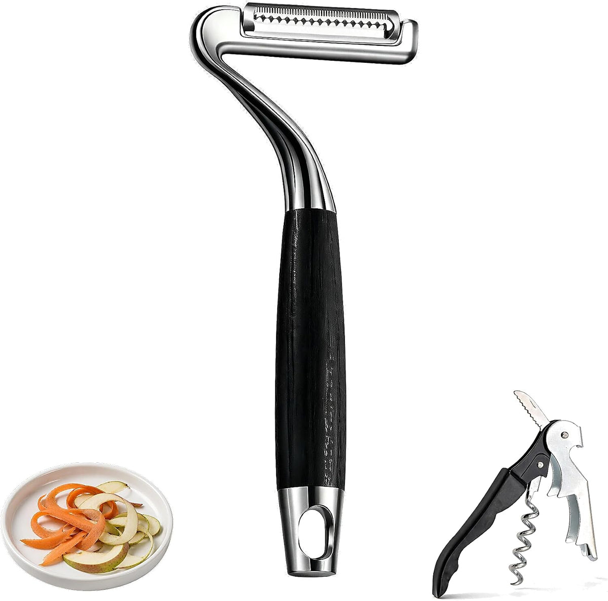 Serrated Vegetable Peeler Potato Peeler with Ergonomic Wood Handle