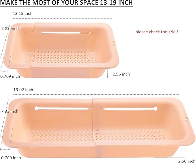 LASSHSWA Collapsible Colander for Kitchen, Over the Sink Strainer Basket for Kitchen, Fruit Pasta Food Strainer Expandable Plastic Colander BPA Free (Orange Pink)