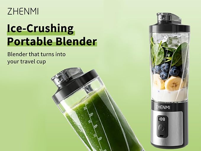 Portable Blender, 20OZ Personal Smoothie & Shake Blender, Leakproof Lid with Sip Spout, USB-C Rechargeable, Detachable & Easy-to-Clean, black