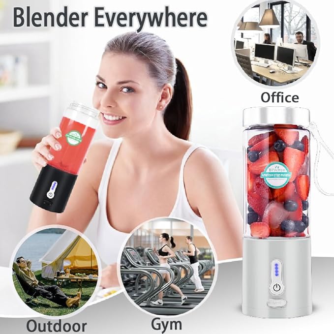Portable Blender 20oz Cup, Personal Blender for Smoothies and Shakes, Rechargeable Mini Blenders with 6 Stainless Steel Blades, Portable Juicer for Travel Gym Office