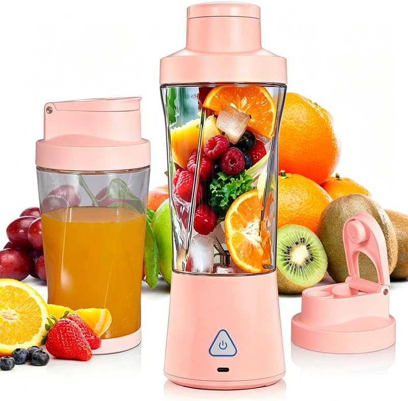 Personal Blender Wireless 24oz Cordless Mini 360 Watt Portable Blender-for Smoothies Freshly Squeezed Juices 6000mAh Self Cleaning and BPA Free Portable Juicer with 6 Sharp Blade Cute Pink by Lageich