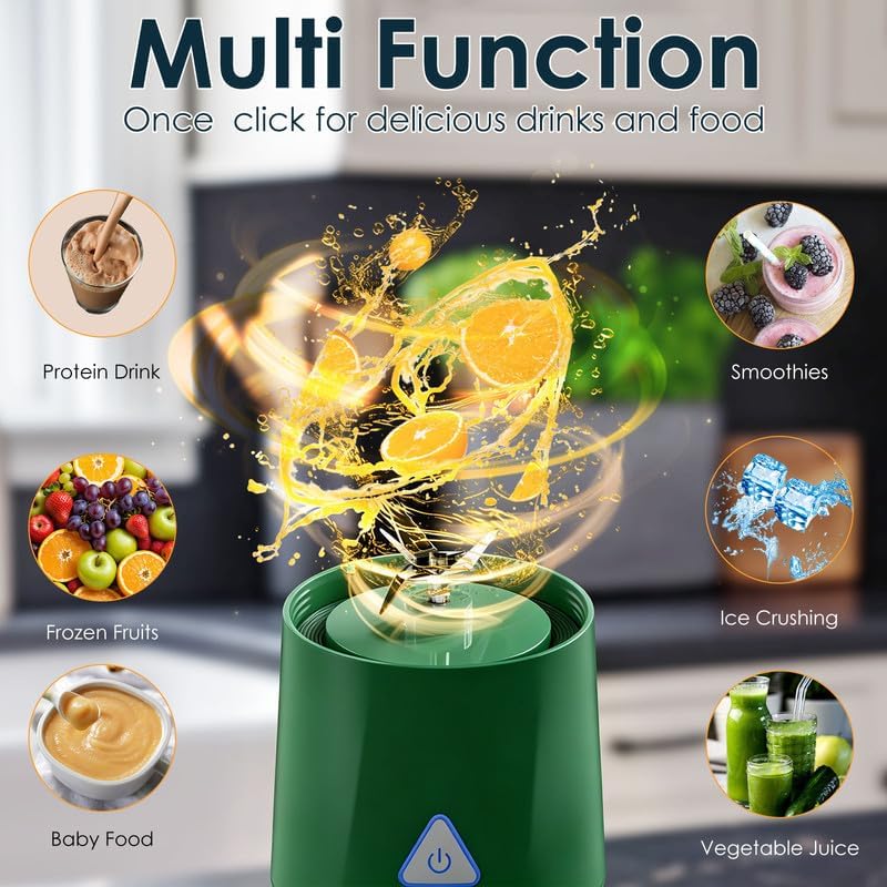 Personal Blender Wireless 24oz Cordless Mini 360 Watt Portable Blender-for Smoothies Freshly Squeezed Juices 6000mAh Self Cleaning and BPA Free Portable Juicer with 6 Sharp Blade Olive Green - Image 4