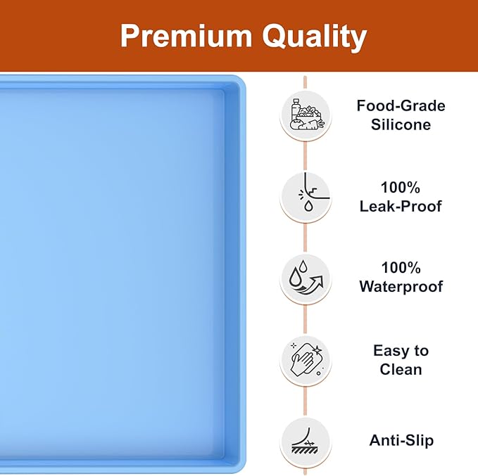 ukeetap Extra Thick Silicone Mat Waterproof with Raised Edge 34" x 22", Under Sink Mat for Kitchen & Bathroom, Kitchen Cabinet Liner, Multi-Purpose for Storage & Protection, Blue