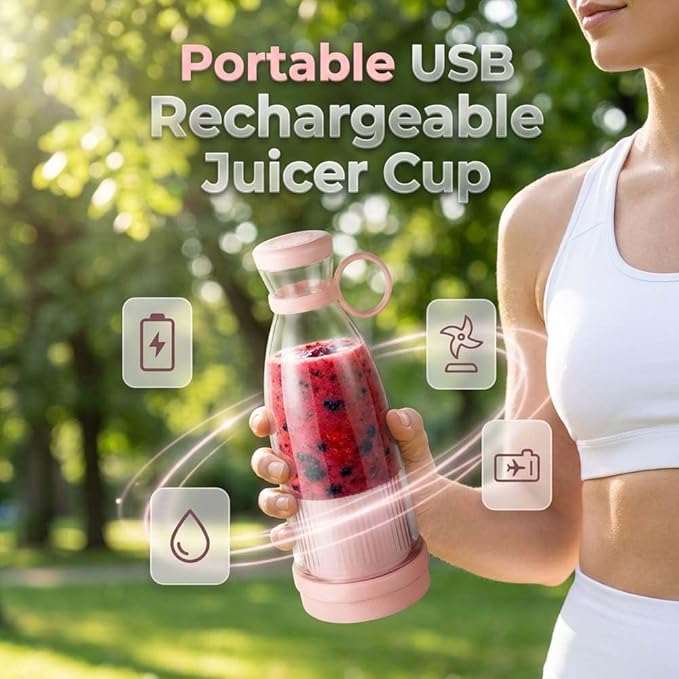 Portable Blender for Shakes and Smoothies, 2026 Upgrade Portable juicer with Travel Cup and Lid, Durable Stainless Steel Blades for Fresh Juice Blender (Pink, 350, ml)