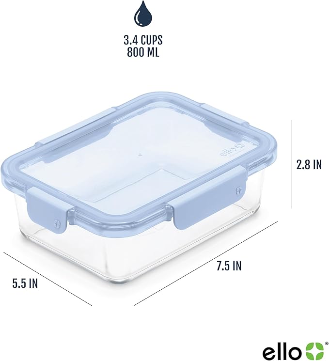 Ello Color Lock 8PC Mixed Glass Food Storage Sets, Leak-Proof Glass Food Storage Containers